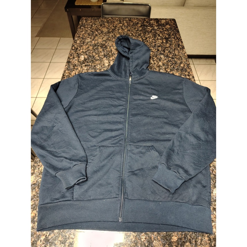 Nike Mens Full Zip Hoodie Navy Blue Embroidered Logo Fleece Sweatshirt